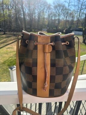 FENDI Bucket Drawstring Checkered Canvas Crossbody